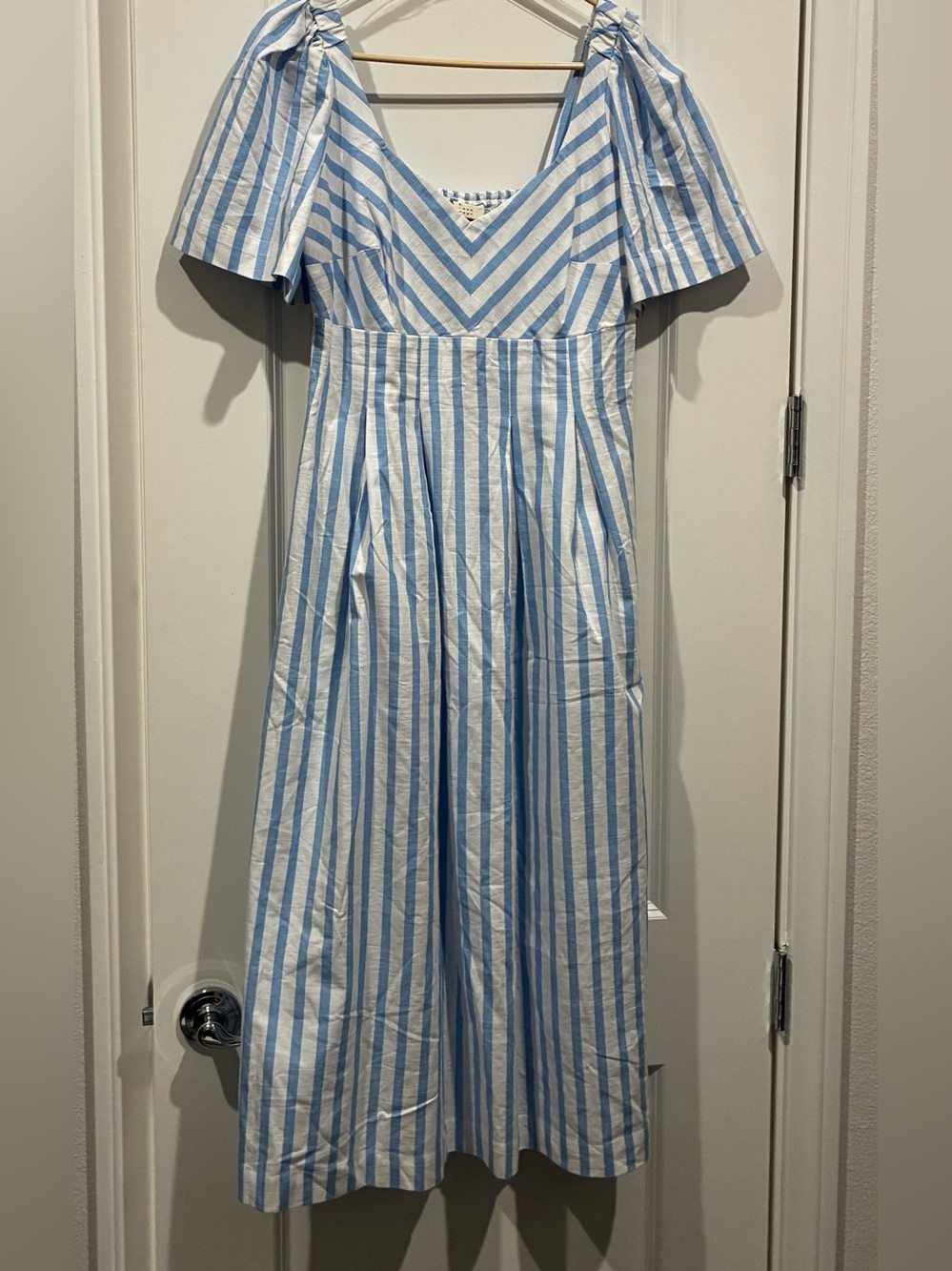 A New Day Blue and White Striped V‑Neck Midi Dress Size 2 NWOT